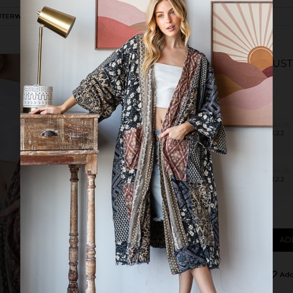 Artisan Patchwork Kimono with Earthy Tones - Picture 1 of 5